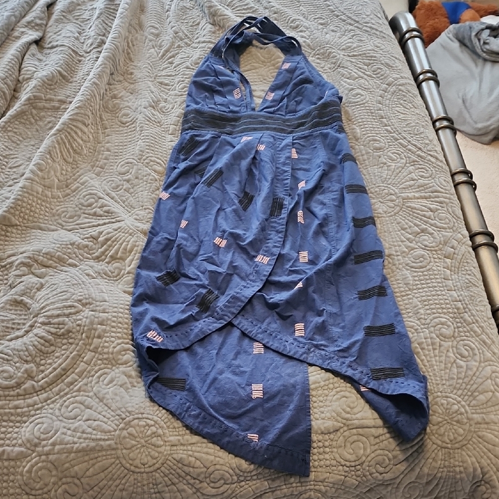 Free people new romantics Blue Halter Dress with Pink and Black Accents